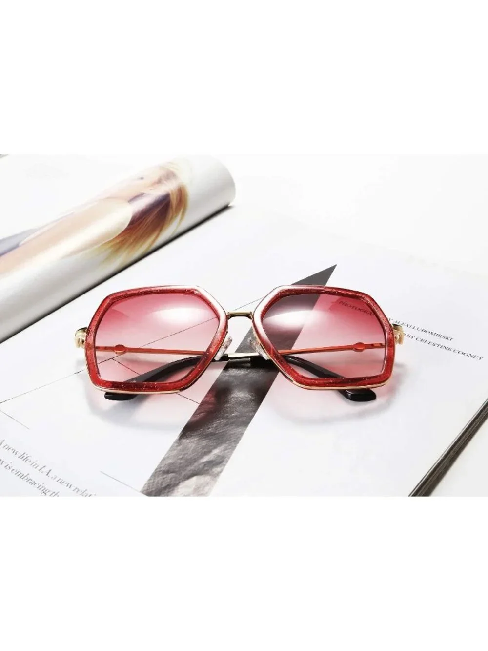 Women's Large Hexagon Inspired Sunglasses Irregular Geometric B2503 Shiny Red